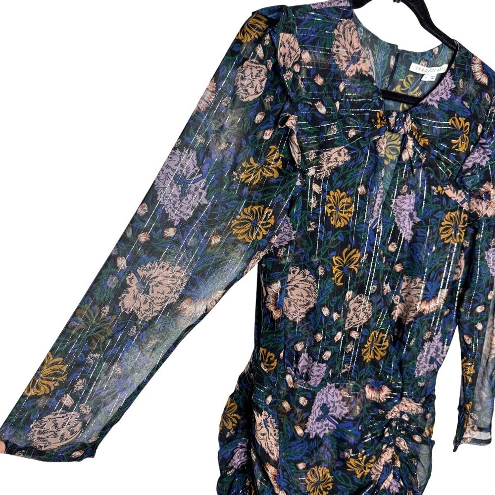 Veronica Beard Peppa Sheer Romantic Floral Silk Mini Blouse Dress Women's size 8 - Picture 7 of 12